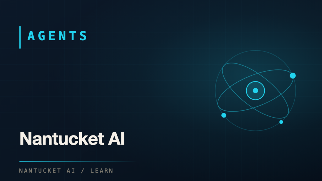 Abstract graphic of a central node with orbiting points, representing AI agents, from Nantucket AI